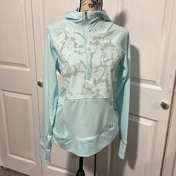 Women's UA OutRun The Cold Hooded ½ Zip in “Fuse Teal” - Picture 3 of 11
